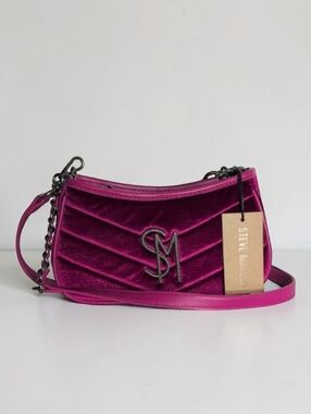 Steve Madden Bzoia Dark Fuschia Velvet Crossbody Festive Handbag Y2K Chic Glam